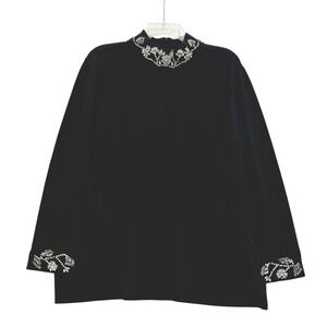 Chicos Black Embellished Mock Neck Sweater Rhinestone Floral Size 4 XXL